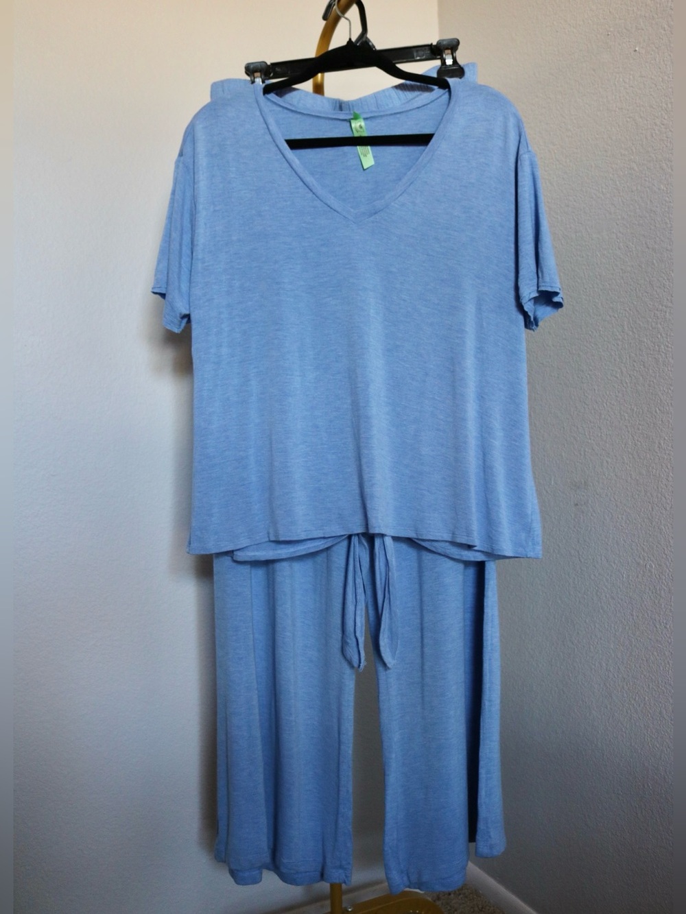 Honeydew Open Back Lounge Pajama Set Wide Leg Pants Light Blue Rayon Size Size L